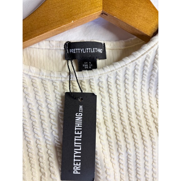 PRETTYLITTLETHING White Ribbed Cutout Long Sleeve Midi Dress Size 0 - Picture 6 of 8